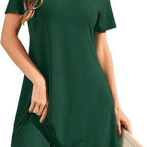 Women's Rayon Short Sleeve V-Neck Casual Midi Swing Dress for Summer